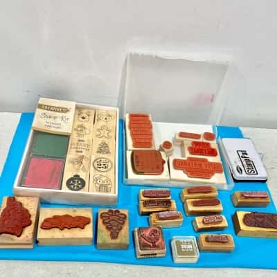 Assorted Wooden Rubber Stamp Collection 