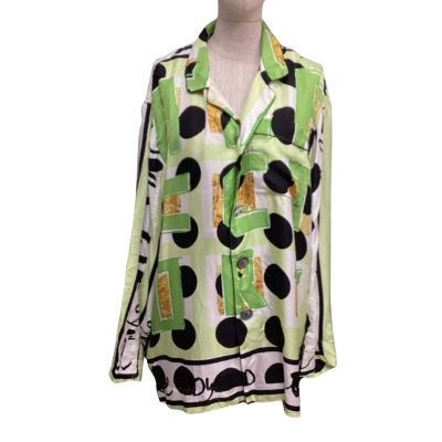  AZ Facory Silk Long Sleeve PJ Shirt  Size 44 Black  / Green 