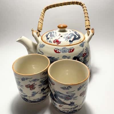 Ceramic Tea Set with Teapot, strainer & 2 cups