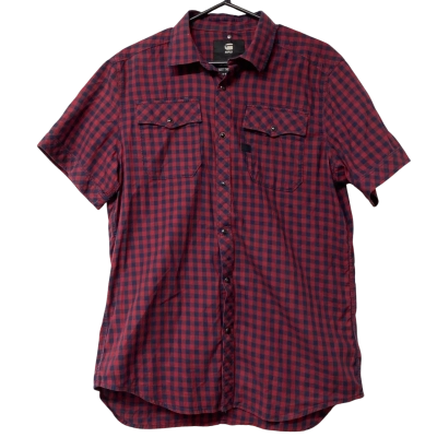 Mens G-Star RAW Size L Short Sleeve Shirt Navy Blue / Red 