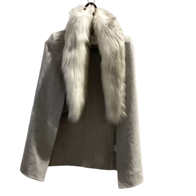 Sheike Womens  Size XS Grey Poncho Style Over Shoulder Jacket With Detatchable Faux Fur Collar