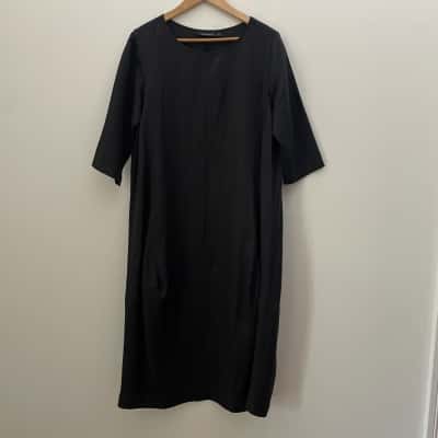 Alpha60 Womens  Size M Shift Dress Black Linen Blend