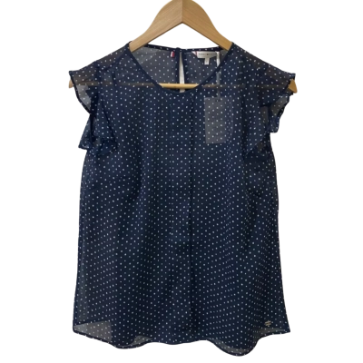 Tommy Hilfiger Womens Size 4 Short Sleeve Top Navy Blue / White 