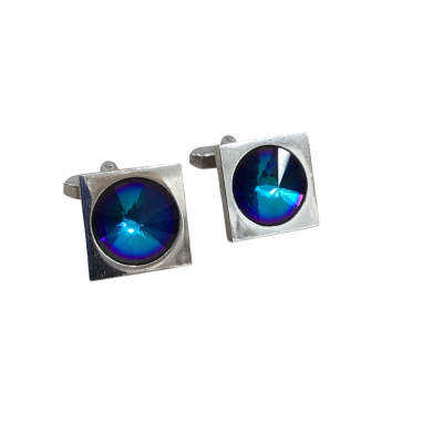 Hickok USA Mens Cufflinks Silver Tone with Blue Rhinestone 