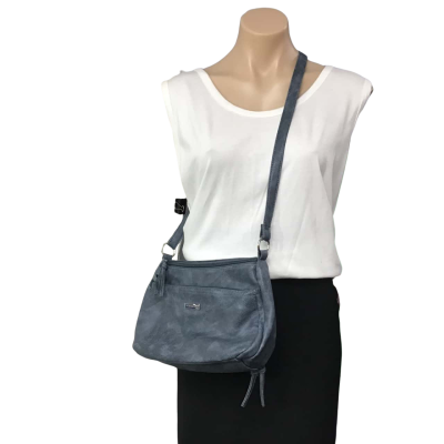 Cabrelli Womens Textured Dusty Blue Multiple Zip Sections Shoulder Bag