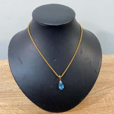 Swarovski Womens Necklace Blue Crystal/ Gold 