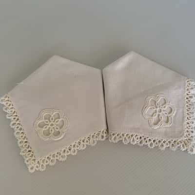 Two Vintage Linen & Lace Table Napkins - New and Unused