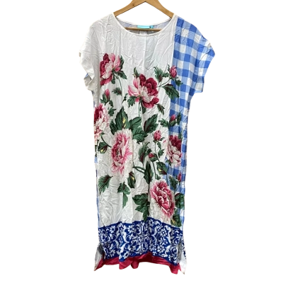 Blue Illusion Floral Print Dress Size L 
