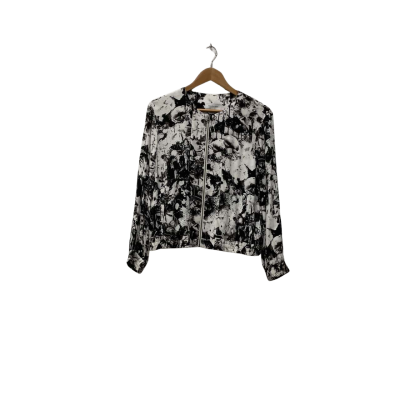 Veronica Maine Womens Front Zipper Jacket/Top Size 8 Black  / Floral / White 