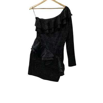 Mossman Womens  Size 14 Cocktail Dress / Long Sleeve Dress / Off The Shoulder Dress / Party Dress Black  / Silver 