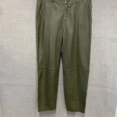 PFEIFFER Womens Size L Olive Leather Pants 