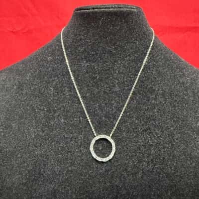 Silver Tone Sparkling Circle Pendant Necklace