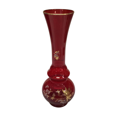 Vintage Hand-Blown Red Glass Vase - Made In Italy 