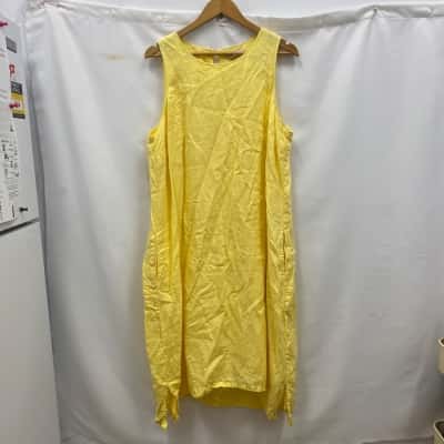 Tommy Bahama Women's Size XL Sleeveless 100% Linen Dress With Pockets Yellow 