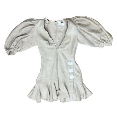 Joslin 100% Linen Beige Puff Sleeve Dress Size 6