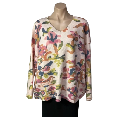 Gordon Smith Womens approx Size XL Pink / Multicoloured Pattern V-Neck Jumper 