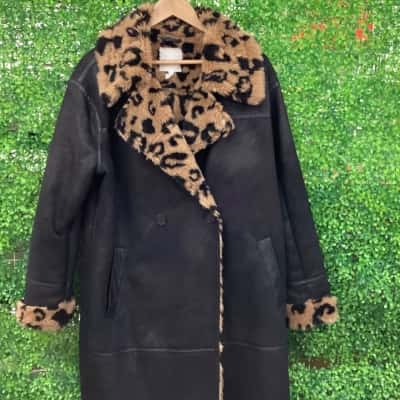 Avec Les Filles Womens  Size L Winter Coat Animal print / Black  