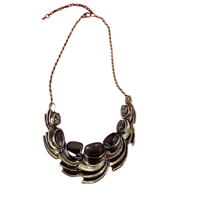  Womens Chunky Choker Necklace Grey/Black Stones on Charcoal/Silver Setting