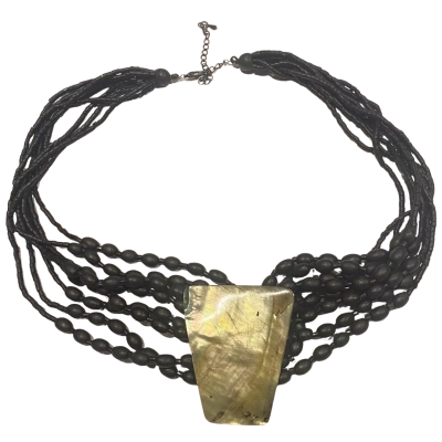 Boho Style Multi Strand Black Beaded Necklace with Mother Of Pearl 
