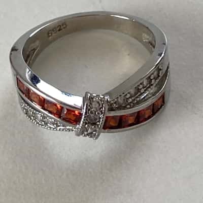 925 Sterling Silver Red Crystal Ring 