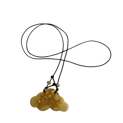 Handmade Gold Resin Pendant Necklace on Black Cord