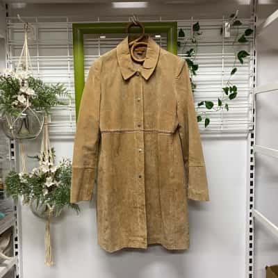  Flowerfield Womens  Size 12 / 14 Beige Suede Leather Jacket 