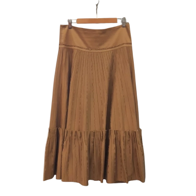  Womens  Easton Pearson Size 12 Beige Vintage Raw Edge Pleated Midi Skirt 