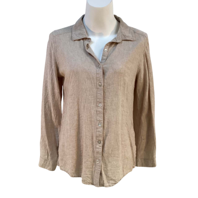 Grae Linen Womens Size 8 Linen Blend Long Sleeve Shirt Brown 
