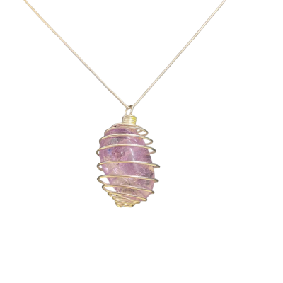 Womens caged amethyst pendant with 24cm drop Stirling silver chain