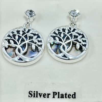 Silver Plated Tree of Life/ Paua Shell Design Earrings 
