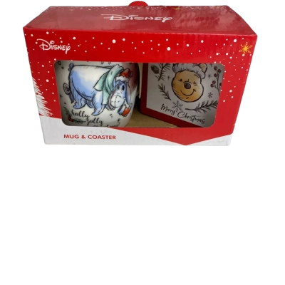 Disney Christmas Mug & Coaster Winnie the Pooh and Eeyore