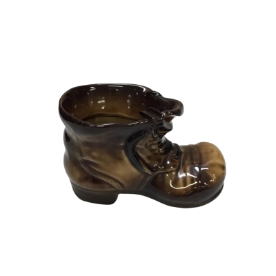 Vintage Brown Glazed Ceramic Boot-shaped Ashtray