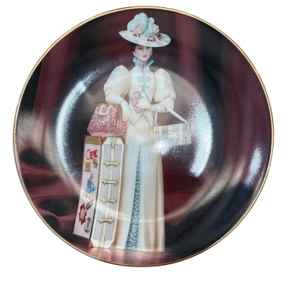 Vintage Avon President's Club Plate – Mrs. Albee, Peach Gown Brownish Plate 
