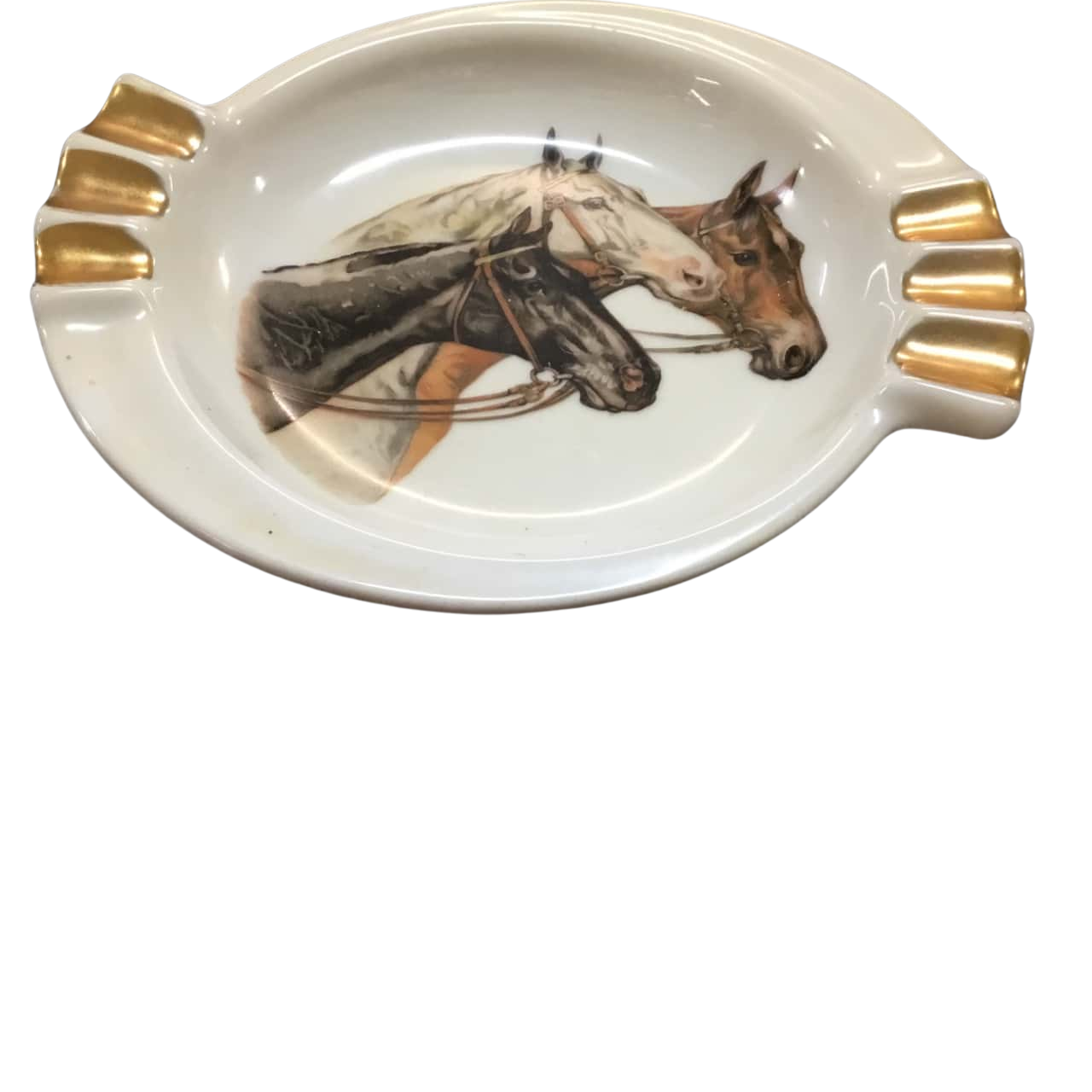 *VINTAGE* Ceramic Ashtray Featuring 3 Horses 1960’s(s)