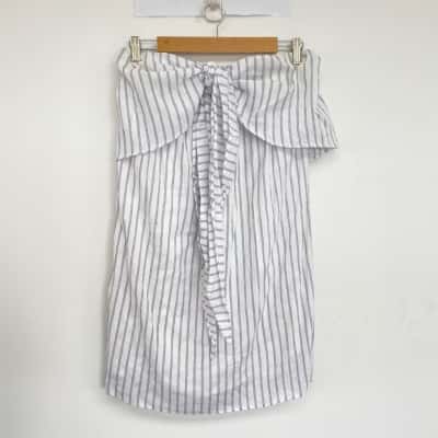 Seven Wonders White Navy Blue Striped Strapless Front Knot Mini Dress Size 10 