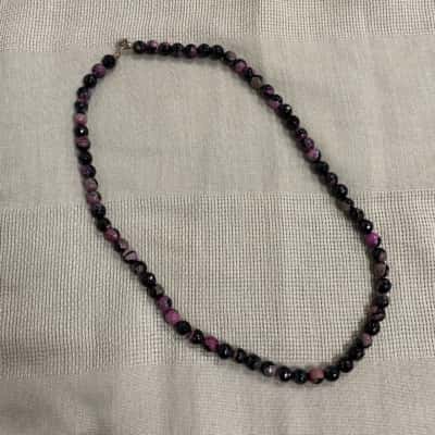  Womens Black and Purple Faceted Bead Necklade