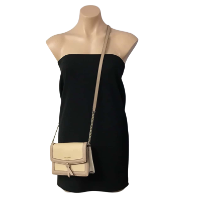 Kate Spade Womens Beige /  White Pebbled Leather Knott Flapover Cross Body Bag