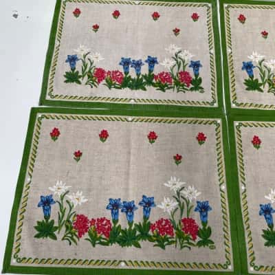 Retro floral linen placemats x4 
