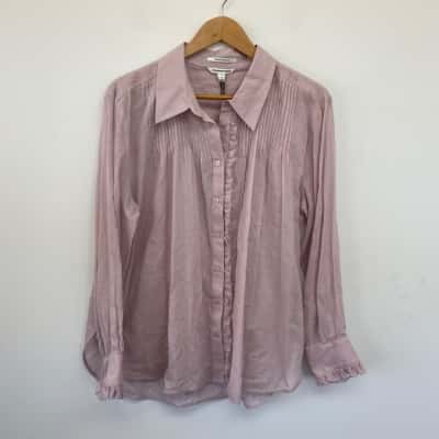 Country Road Smokey Lilac Soft Ruffle Long SLeeve SHirt Size 14