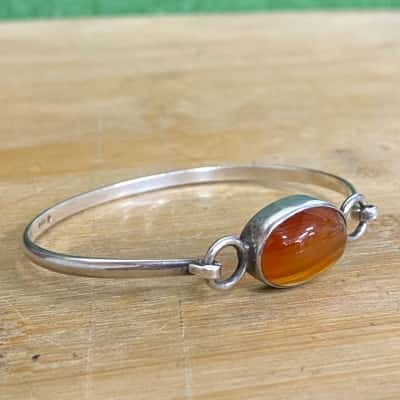 Sterling Silver & Orange Stone Bangle 