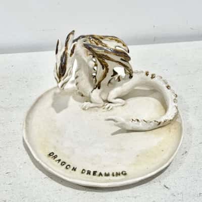 Handcrafted Dragon Dreaming Pottery Plate - Dragon Lovers  Dream 