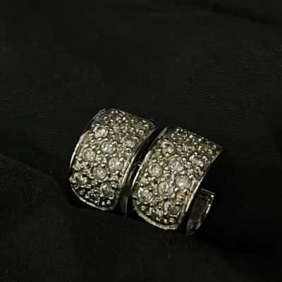 Good quality Silver Tone Chunky Hoops With Gems 