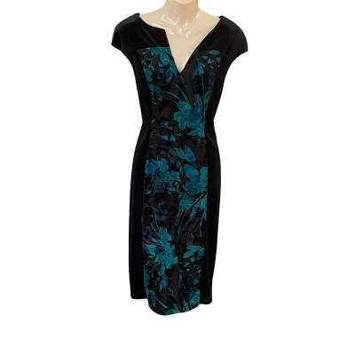 Connected Apparel Womens  Size 10 Floral Dress / Midi Dress / Sleeveless Dress  Black  / Blue / Floral 