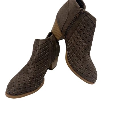 Savannah Women’s Brown Woven Ankle Booties Size 7 Side Zip Block Heel