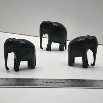 Vintage Hand Carved Wooden Elephant Figurines Set of 3 Ebony Wood Statues