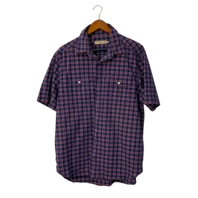 R.M. Williams Mens Short Sleeve Plaid Shirt Size XL Navy Blue / Red 