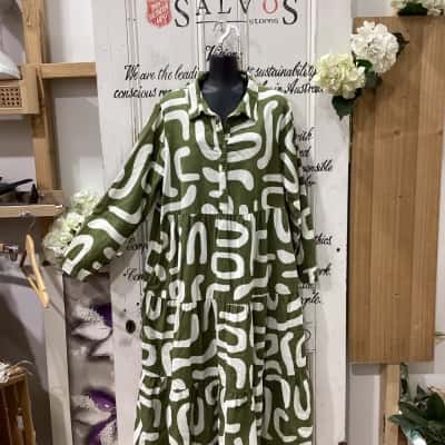 Orientique Brand! BNWT RRP $139.00!! MADE IN INDIA! CORD PRINTED PATTERN Womens  Size 14 Babydoll Dress / Long Sleeve Dress / Midi Dress Beige / Olive / Pattern 