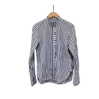 Lee Mathews Womens  Size 1 Long Sleeve Striped Shirt Navy Blue / White 