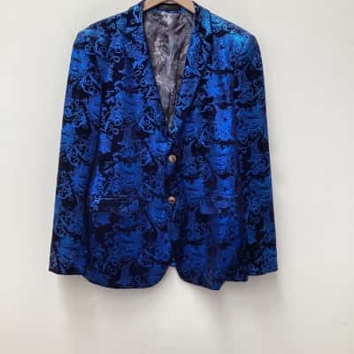  Mens Size 54 (M) Black  / Blue shiny floral jacket