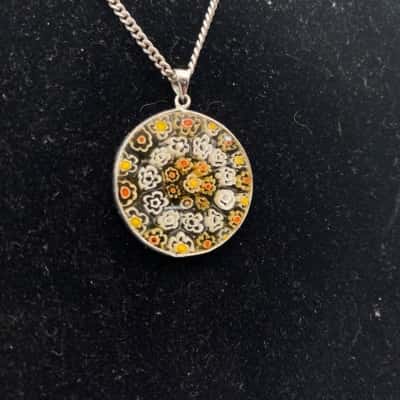  Sterling Silver Murano Style Millefiori Glass Pendant And Necklace Chain